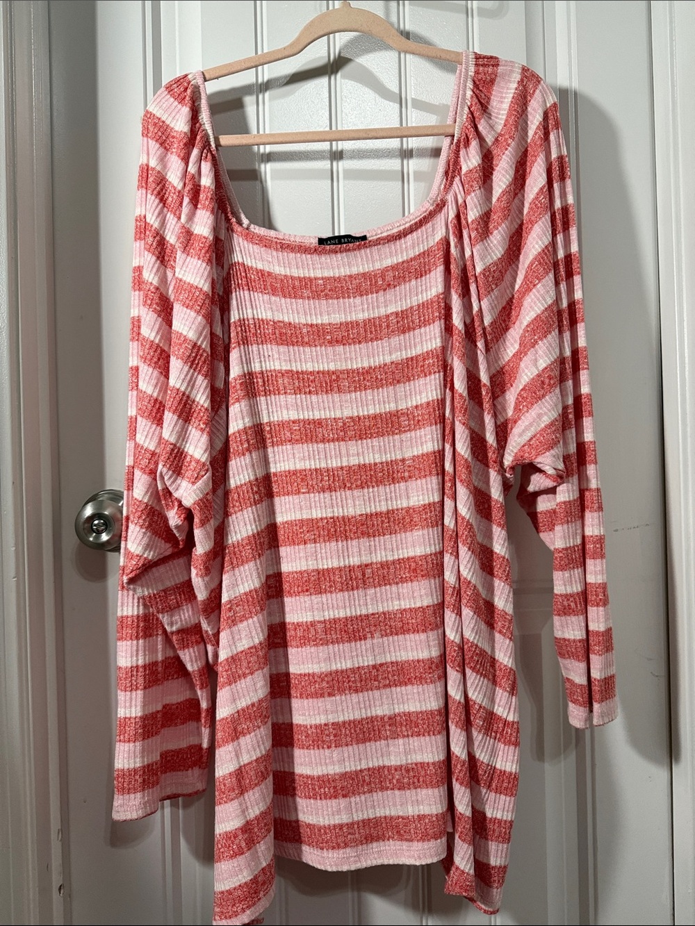 Lane Bryant Coral and White Striped Off-Shoulder Sweater